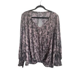 Wit & Wisdom Plus Size 2X Gray Mauve Twist Top Sparkle Balloon Sleeve NWT #6320
